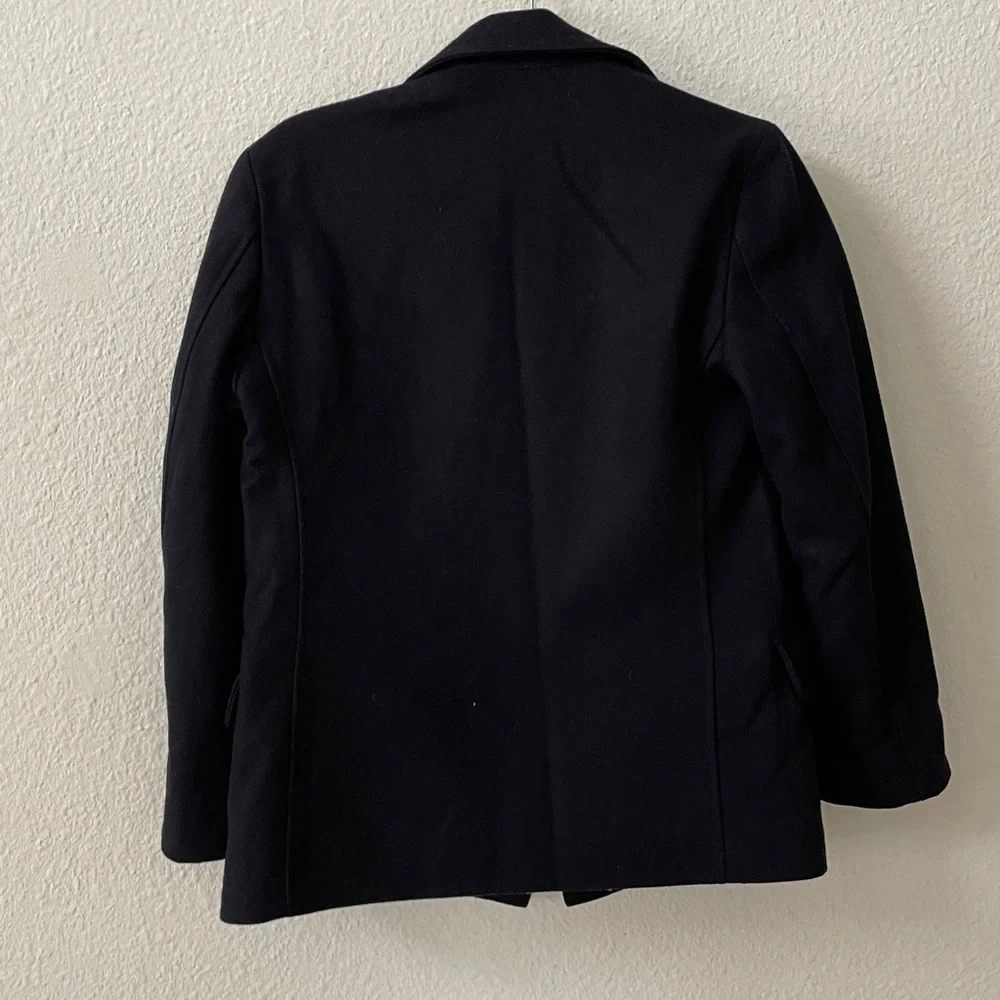Ralph Lauren Navy Blue Wool Cropped Double Breasted Petite Coat Jackets 12R